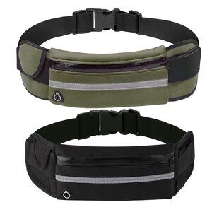 Reflective  Running Fanny Pack with pocket & Holder - 2 Pack(Black + Green)